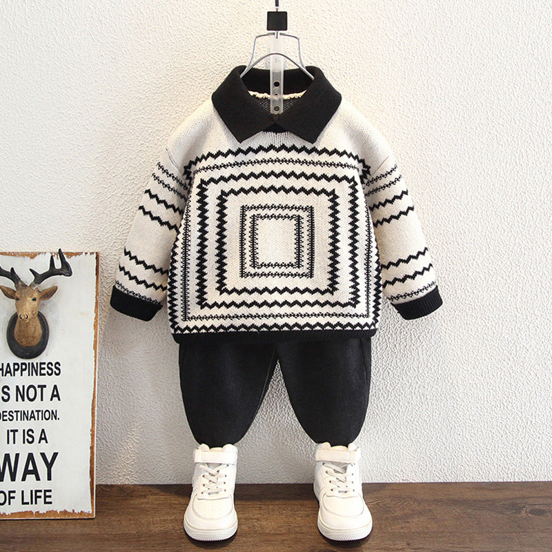 Vintage Thickened Long Sleeve Crew Neck Kids Boys Sweater