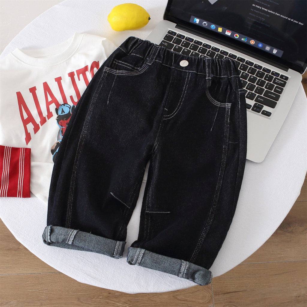 Boys Casual Denim Pants Simple Long Trousers