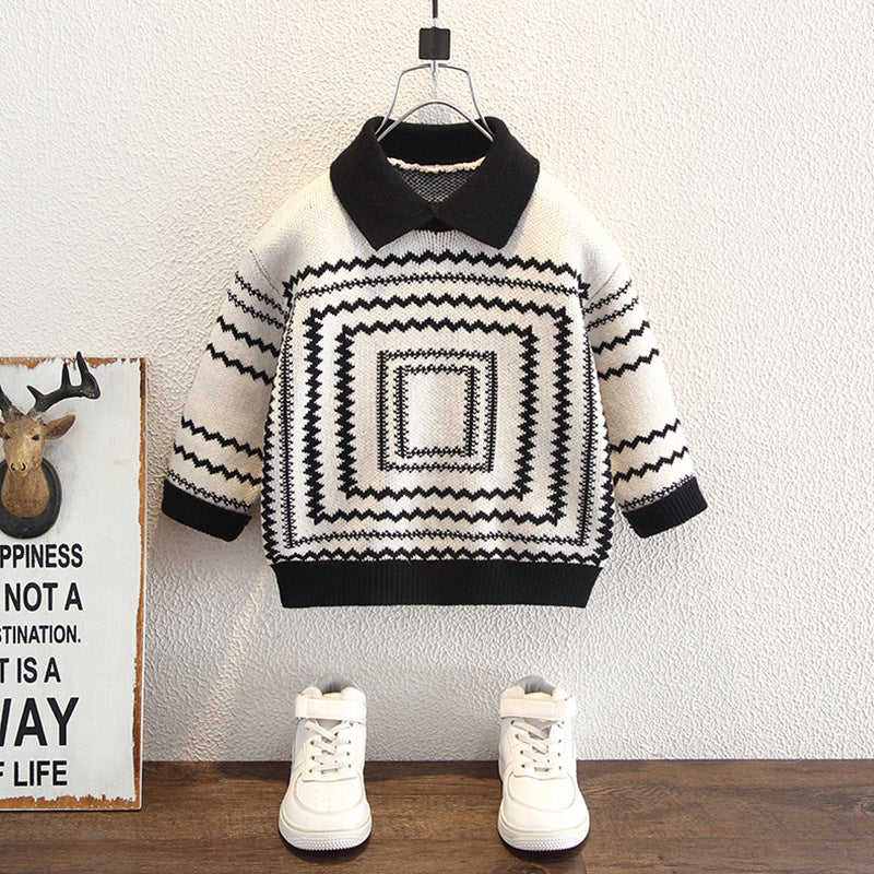 Vintage Thickened Long Sleeve Crew Neck Kids Boys Sweater