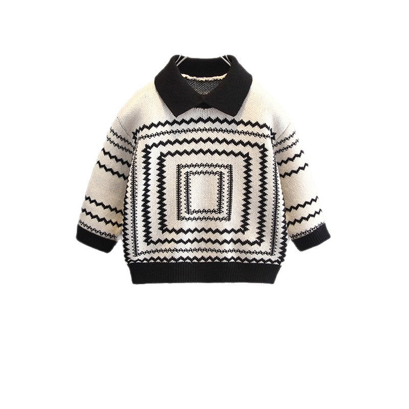 Vintage Thickened Long Sleeve Crew Neck Kids Boys Sweater