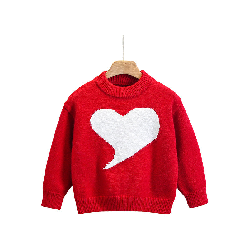 Boys' Stylish Heart Pattern Raglan Sleeve Crew Neck Pullover Sweater