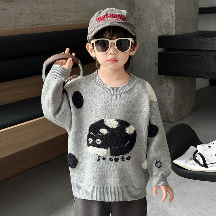 Boys' Cartoon Autumn Winter Long Sleeve Round Neck Knit Sweater